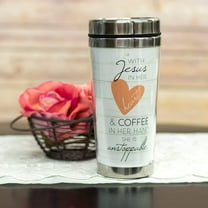 With Jesus and Coffee She Is Unstoppable 16 Ounce Stainless Steel Travel Tumbler Mug