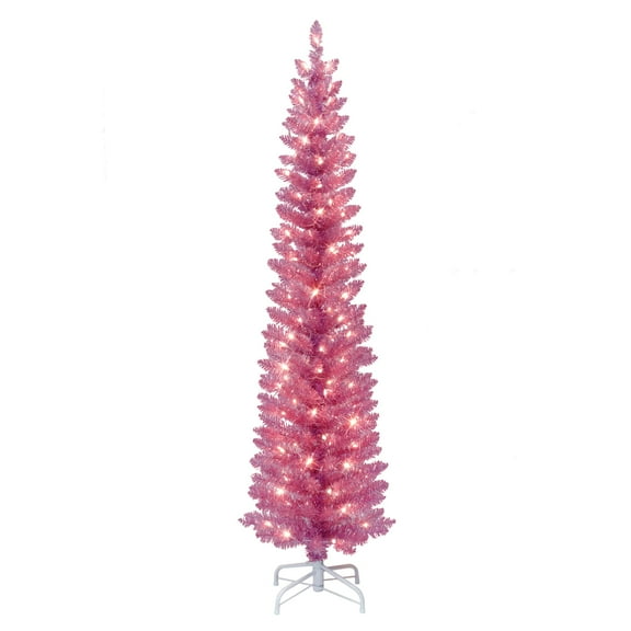Puleo International  6 ft. Pre-Lit Pink Tinsel Artificial Tree