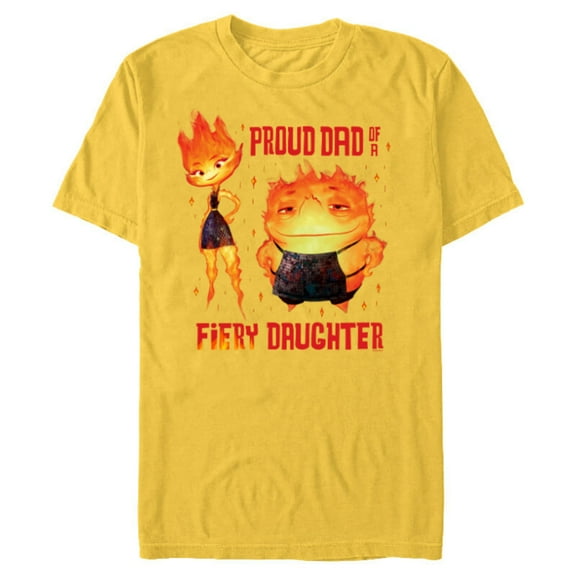 Disney and Pixar’s Elemental Proud Dad of a Fiery Daughter - Short Sleeve Blended T-Shirt for Adults - Customized-Yellow