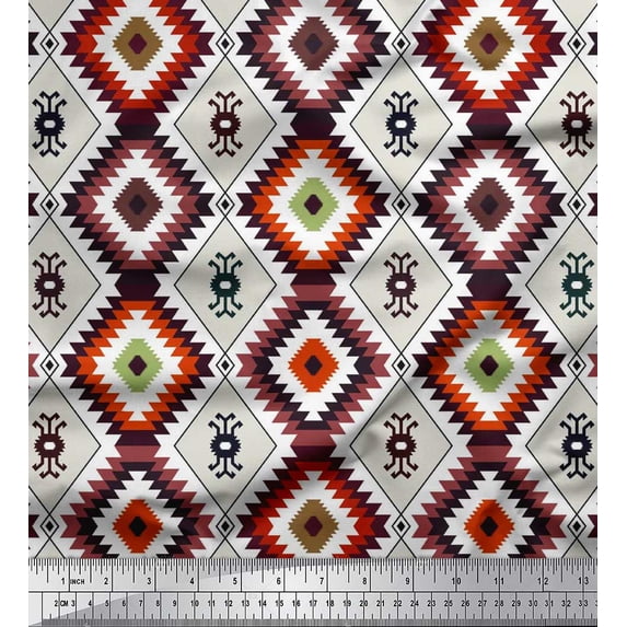 Soimoi Silk Fabric Stripe,Aztec & Ikat Kilim Decor Fabric Printed Yard 42 Inch Wide