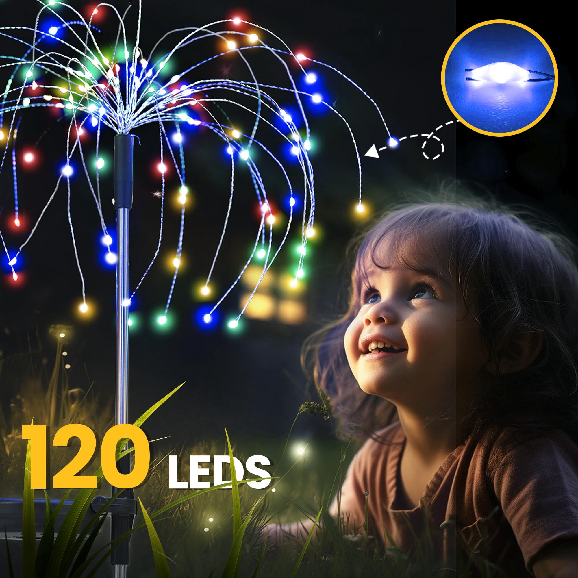 Garden Decor Outdoor Lights 120LED 2Pack, Solar Garden Lights for Christmas Outside Fairy Firework Decorative,Solar Powered for Yard Pathway Flowerbed Planter Balcony Patio Decor (Multicolor)