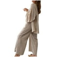thumbnail image 4 of Mrat Loungewear Sweatsuit Women's Cotton Linen Suit Set Long Sleeve Button Shirt Blouse and Pants Outfits with Pocket S-4 Beige M, 4 of 9