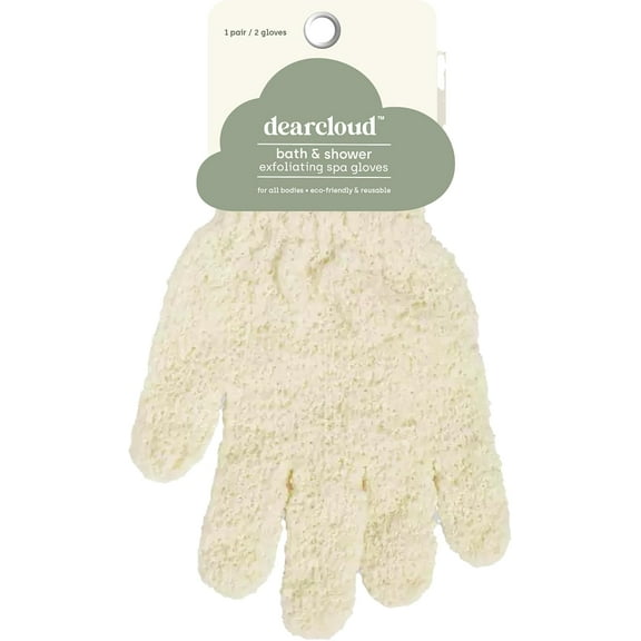 dearcloud Bath & Shower Exfoliating Spa Gloves – Reusable Exfoliating Body Scrubber & Exfoliating Glove Set for Smooth Skin (Cream & Sage)