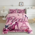 thumbnail image 2 of France Paris Style Bedding Rose Purple High Heel Print Comforter Set Eiffel Tower Romantic Themed Bedding Comforter Sets Dreamy Glitter Butterfly Duvet Insert Princess Bedroom Decor Quilt, 2 of 6