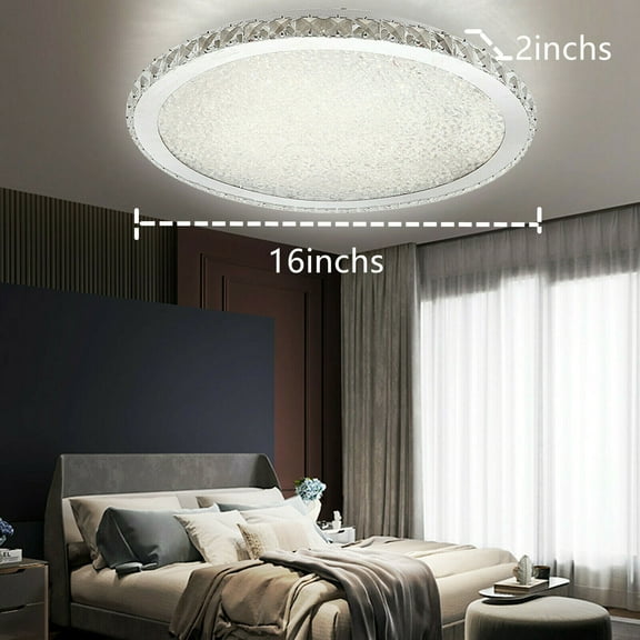 Miumaeov Modern Flush Mount Crystal Chandelier LED Ceiling Light Pendant Lamp Fixture for Bedroom Hallway, Silver (16 inch)