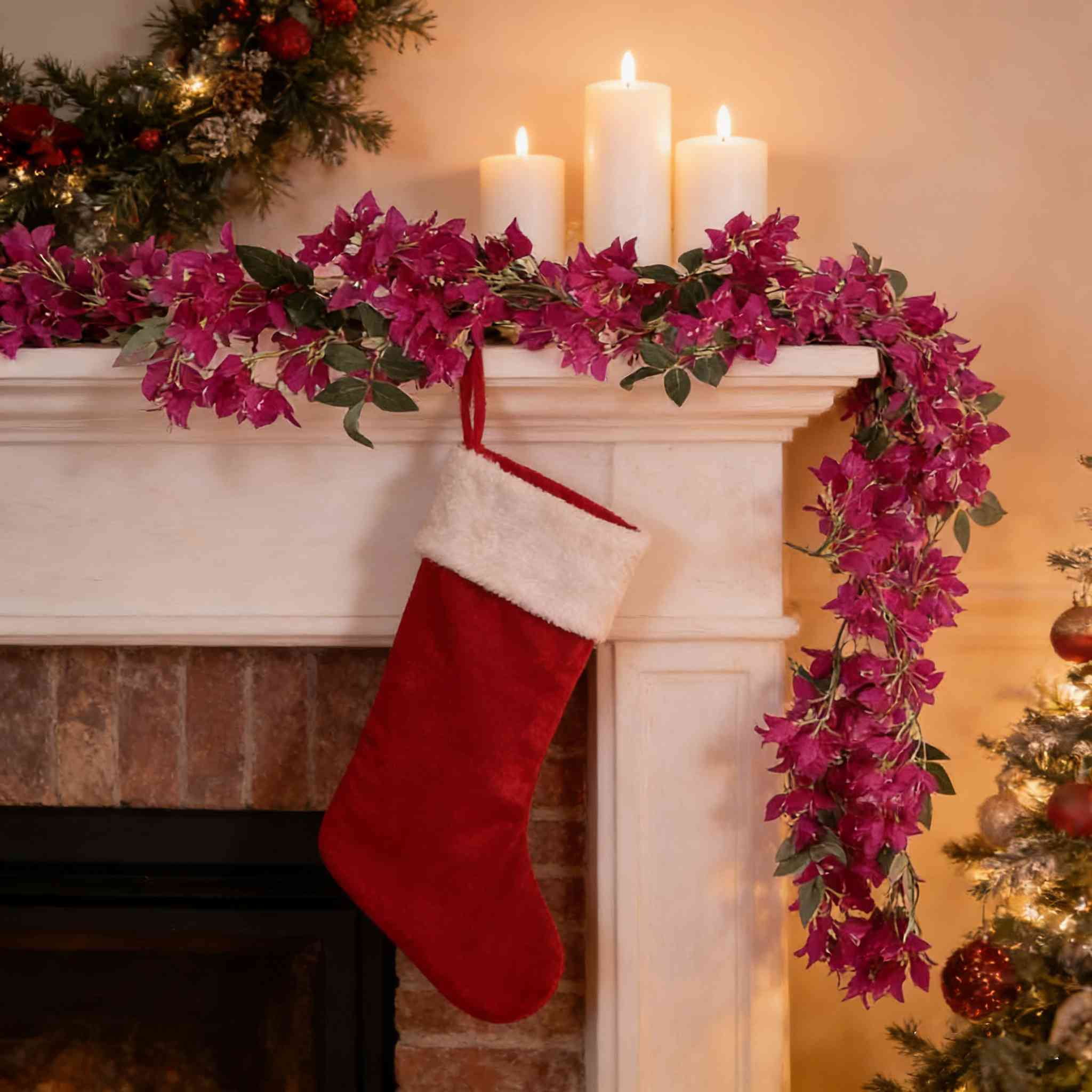 2Pcs Artificial Bougainvillea Flowers Garland, 5.58ft Fake Silk Bougainvillea Vines Long Plant Faux Bougainvillea Wreaths for Centerpieces Table Runner Wedding Arch Wall Decorations (Red)
