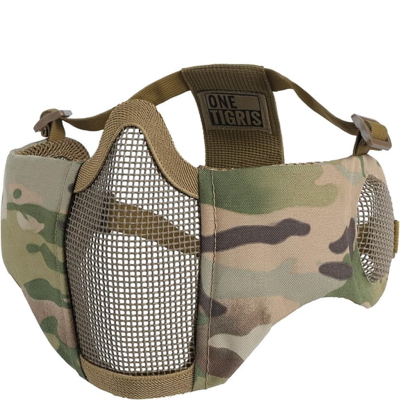 CUDIAO 6" Foldable Half Face Airsoft Mesh Mask with Ear Protection, Military Tactical Lower Face Protective Mask Airsoft Mask