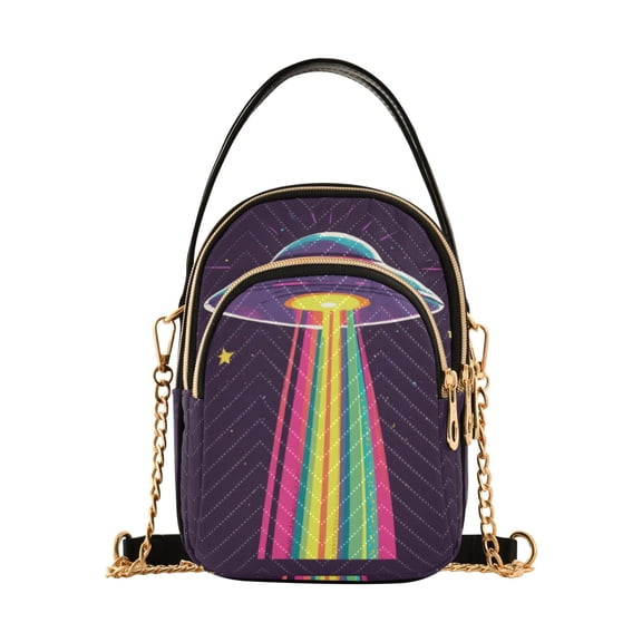 FORMRS Crossbody Bag for Women Quilted Travel Shoulder Cell Phone Purse with Chain Strap Handbag, Colorful UFO