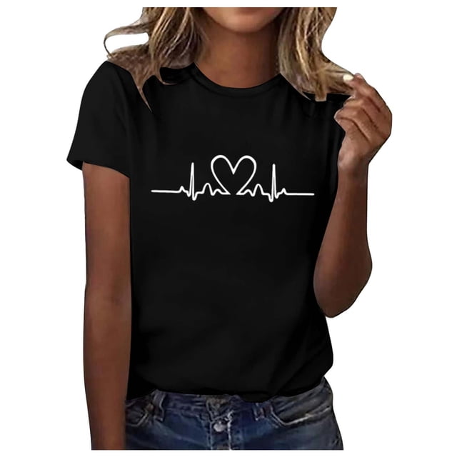 Mode et Loisirs Art Performance Imprimé Col Rond Manches Courtes T-Shirt Décontracté T-Shirt Manches Longues pour Femmes Confort Manches Courtes T-Shirts pour Femmes