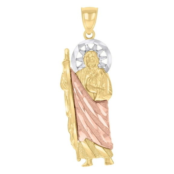10kt Real Tri-Color Gold Mens Saint Jude Religious Charm Pendant