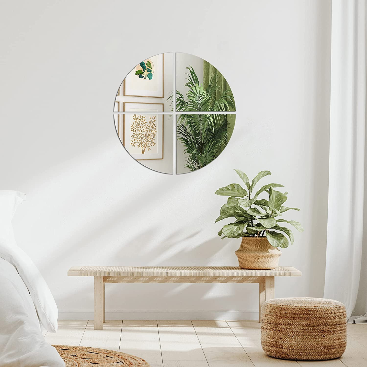 Americanflat Adhesive Mirror Tiles - Four Quarters Circular Design - Peel and Stick Mirrors for Wall. Frameless Round Mirrors for Bedroom and Living Room Decor (4pcs Set)