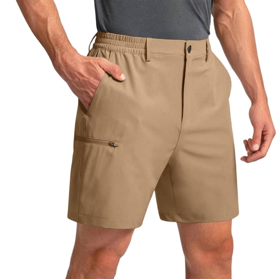 Domuza Men's Casual Shorts Lightweight Pockets Stretch Quick-Dry Summer Shorts for Golf Work Hiking Trips Khaki 2XL