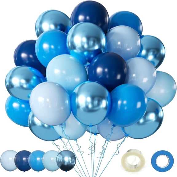 AUCLAY 60Pcs 12Inch Blue Balloons Kit Metallic Navy Blue Latex Balloon for Birthday Wedding Baby Shower Party Decoration