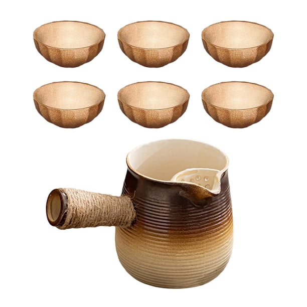 Tetera de porcelana y 6 tazas para té en flor y té suelto. Tetera. Marrón