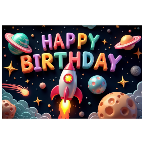 Yatrandify Colorful Theme Happy Birthday Rocket Banner Space Elements Astronaut Design for Kids Party Celebrations Decorations