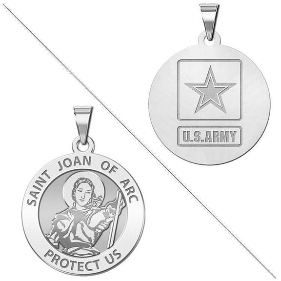 PicturesOnGold.com Saint Joan of Arc Doubledside Army Religious Medal Female Adult - 3/4 Inch Size of a Nickel, Sterling Silver