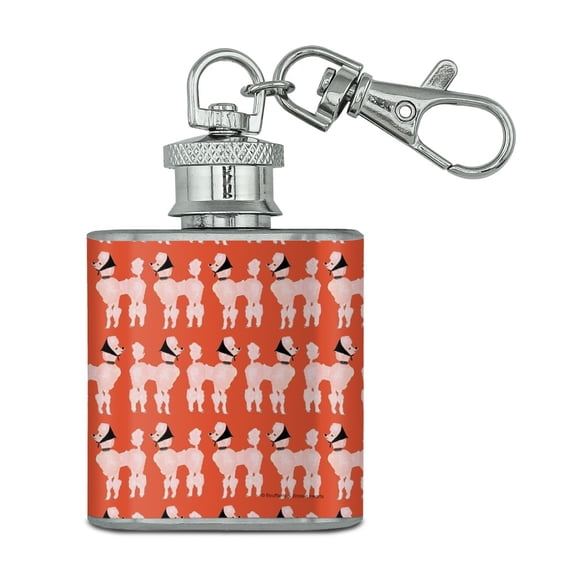 Sassy Pretty Proper Poodle Parade Pattern Stainless Steel 1oz Mini Flask Key Chain