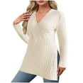 thumbnail image 2 of Ailaofu Women's V-Neck Tight Slit Spring and Knitted Shirt Solid Long Sleeved Clothes Top Sweater, 2 of 6