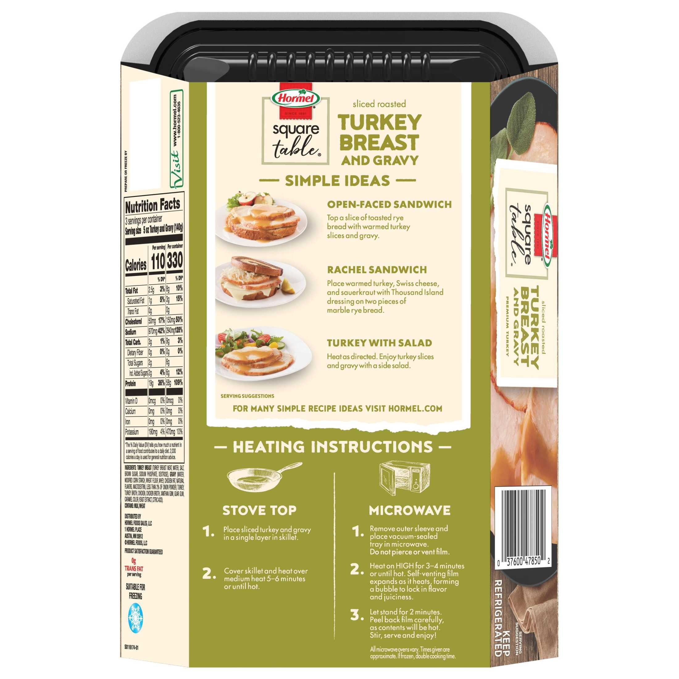 HORMEL SQUARE TABLE Sliced Roast Turkey Breast & Gravy, Refrigerated Entree, 15 oz Tray