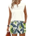 thumbnail image 5 of 2 Piece Short Sets for Women Summer Vacation Outfits Cap Sleeve Tops and Floral Shorts Set Hawaiian Beach Clothes Mint Green S, 5 of 6