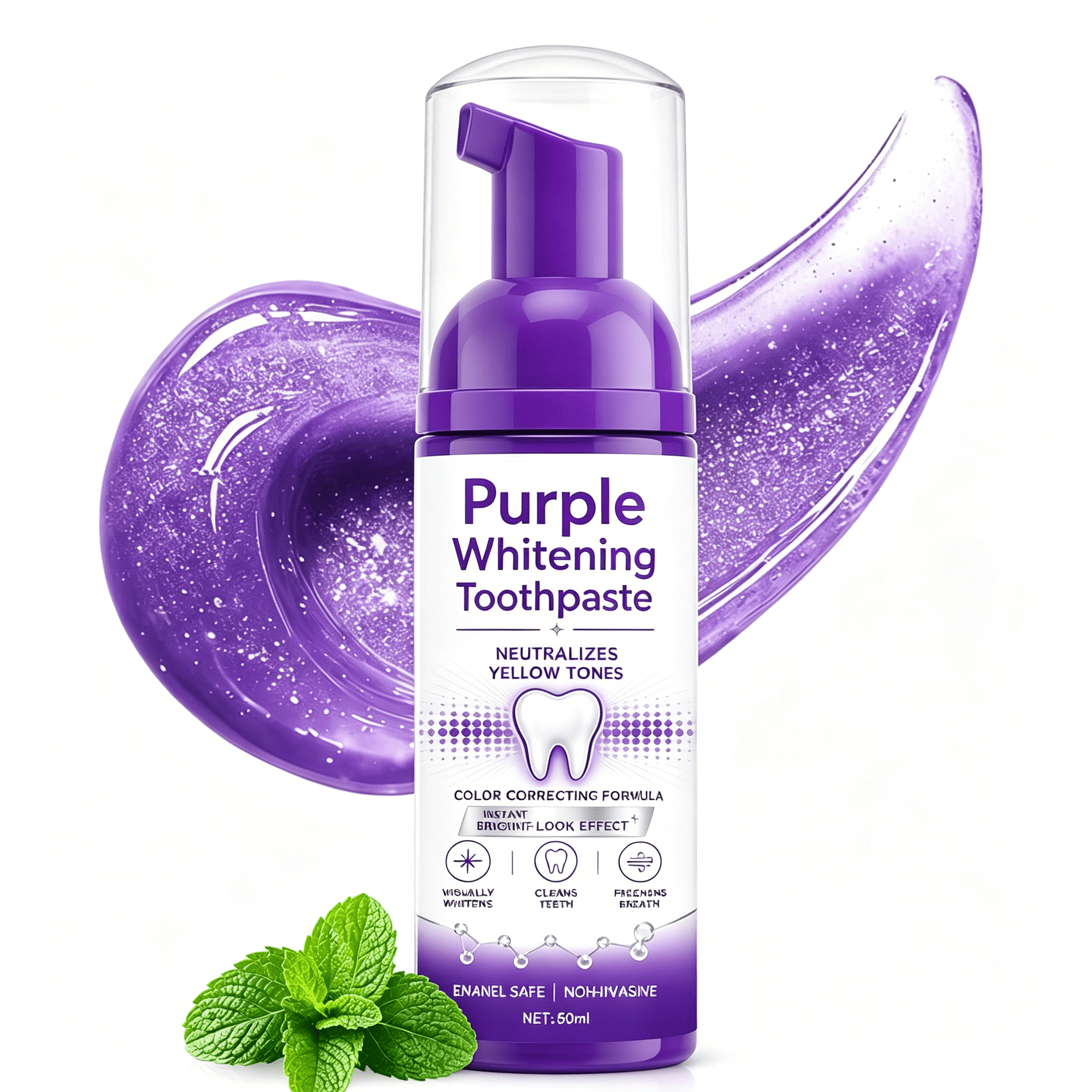 Purple Toothpaste,Purple Color Corrector Toothpaste Stain Neutralizer Smooth Pump Design For Coffee Drinkers Daily Oral Care 60ml
