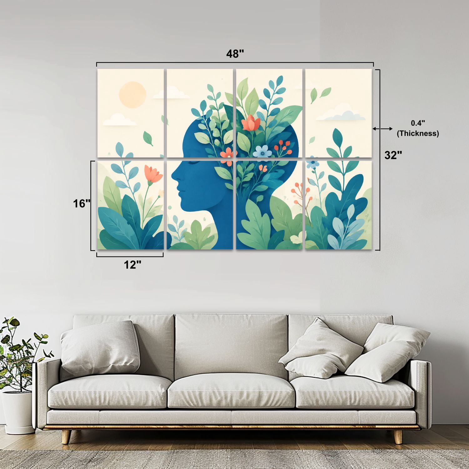 8 Pack Art Acoustic Panels Sound Absorbing Mental health awareness human mind peaceful nature Decorative Soundproof Wall Panels Self Adhesive for Clinic Hospital 48"x32"