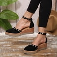 thumbnail image 6 of qkdmdw Black Women'S Wedge Sandals Ankle Strap Sandals Dress Sandals Suede-Like Upper Comfort Footbed Thick Sole Pointed Toe Platform Sandals For Women Plus Size, 6 of 9