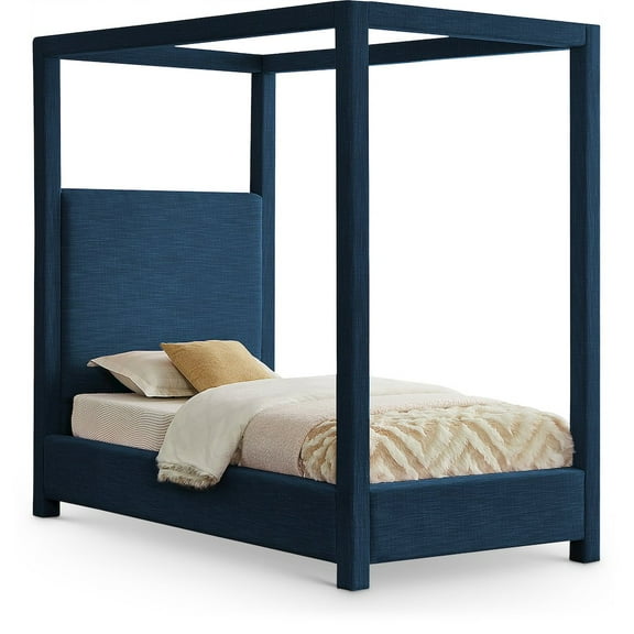 Meridian Furniture Emerson Navy Linen Textured Fabric Twin Bed