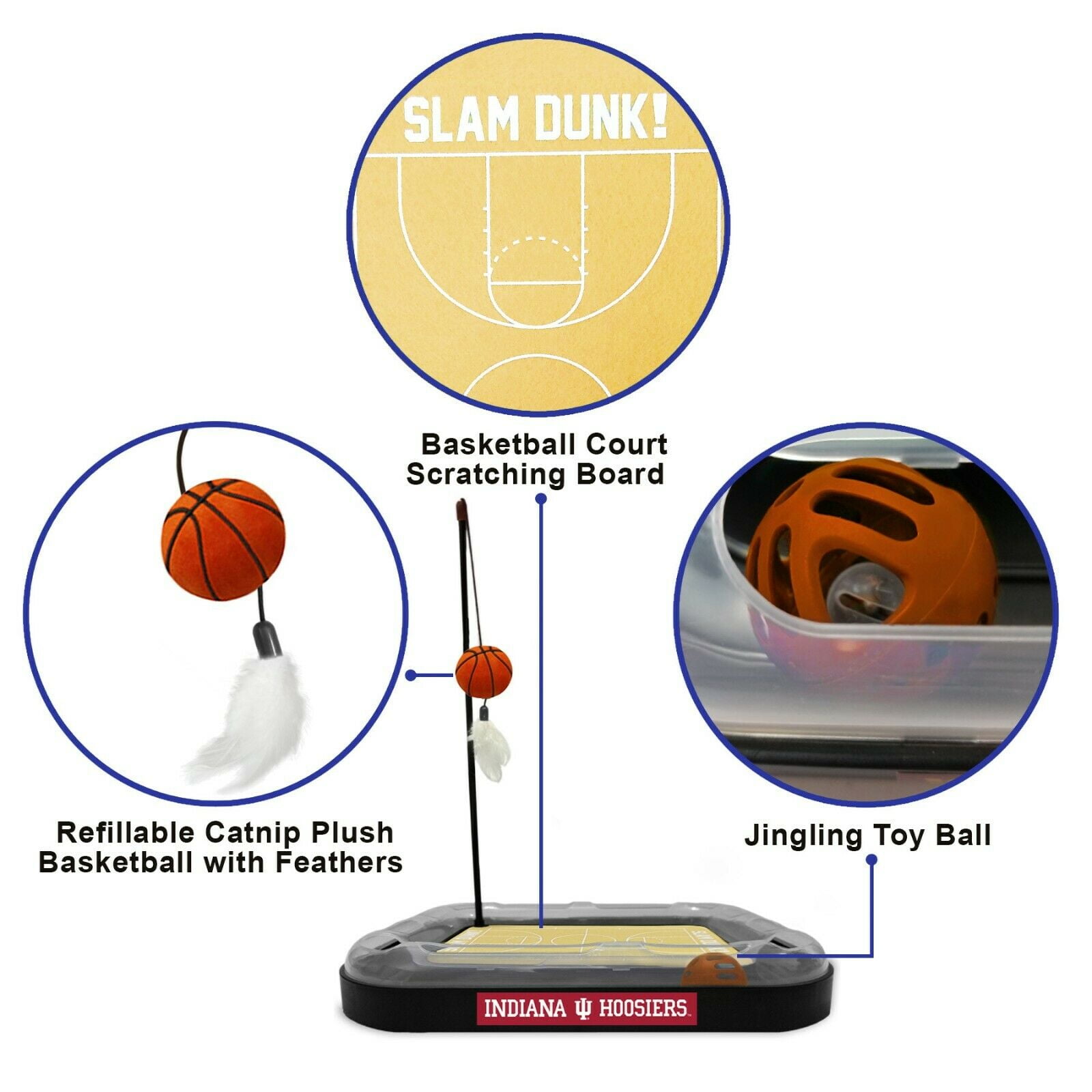 NCAA Indiana Hoosiers CAT Scratcher Mat Toy with Catnip Plush & Feather Cat Toy 5-in-1 Kitty Toy