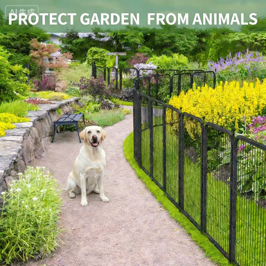 SPZONE Decorative Garden Fence 24" Height 24 Panels (3Gates+21Panels) Outdoor, No Dig Rustproof Wire, Metal Animal Barrier Fencing for Yard Patio Flower Bed Black-Silver