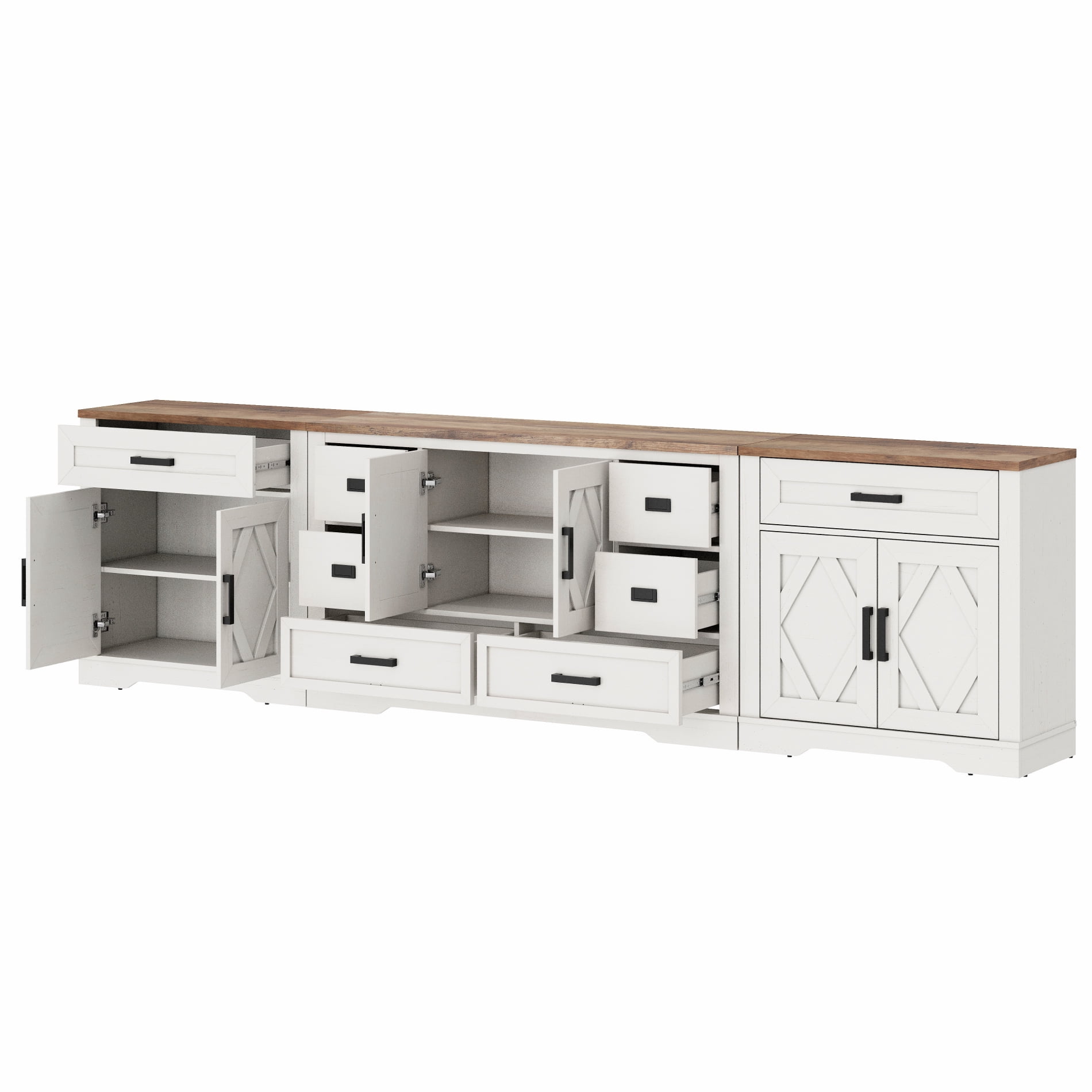 WAMPAT 117"W Large TV Stand,3-in-1 Farmhouse Entertainment Center with Storage Barn Door Cabinet,TV Console Table With Media Cabinet and Drawers for Living Room,Bedroom,Cream White