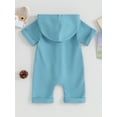 thumbnail image 4 of Arvbitana Infant Baby Boys Girls Hooded Jumpsuits Short Sleeve Zipper Footless Romper Solid Color Hood Bodysuits 3M 6M 12M Newborn Casual Outfit, 4 of 9