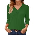 thumbnail image 3 of HVOBTTY Women's 3/4 Sleeve T Shirt, Fall Tops for Women, Women's Fashion Solid Color 3/4 Sleeve V Neck Layering Everyday Wear T shirt Army Green, Army Green, 3 of 5