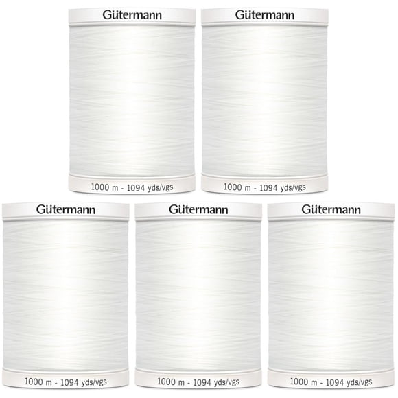 Hilo Sew-All Gütermann, paquete de 5, 1000 m, blanco