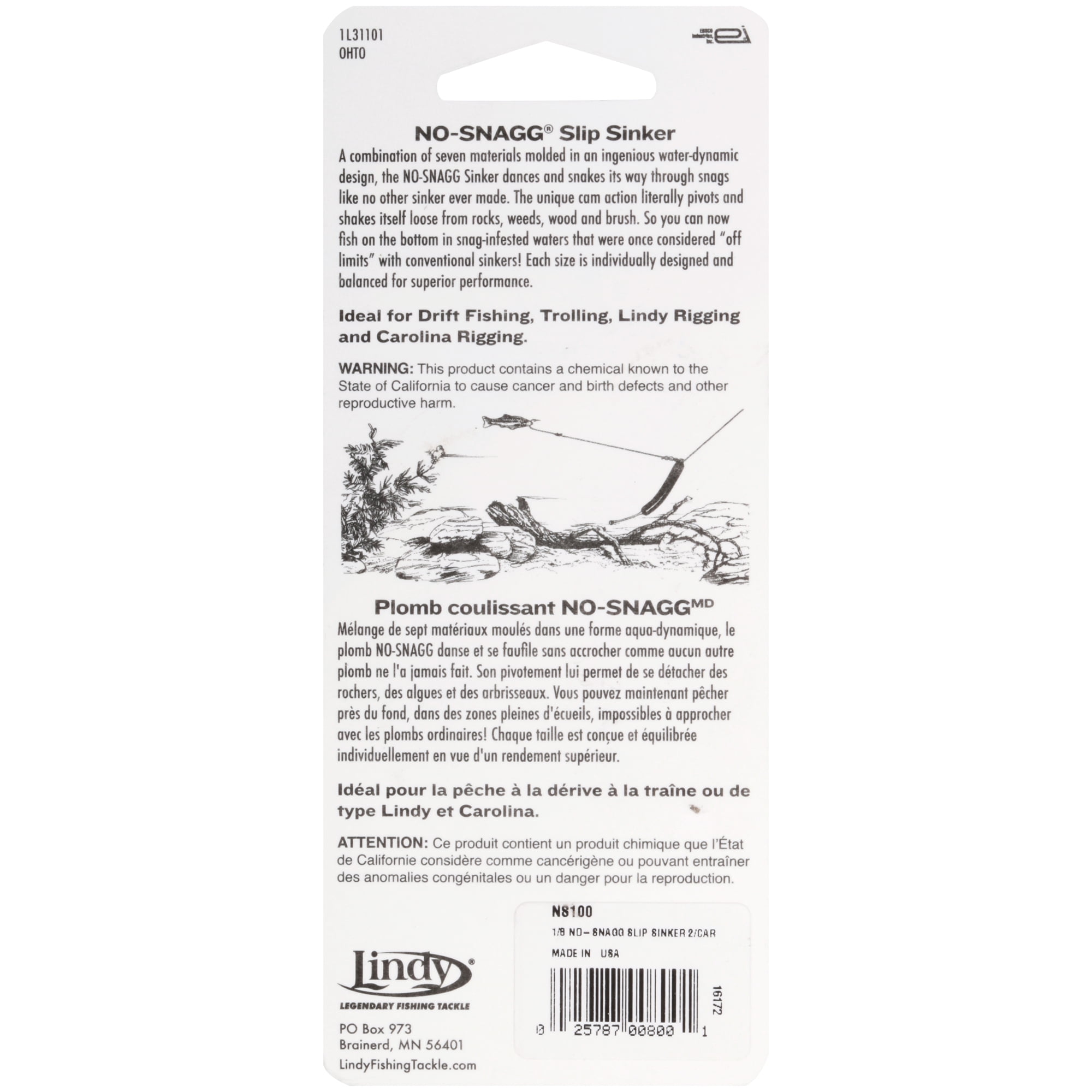 Lindy Snagg Slip Sinker Fishing Lure Terminal Black 1/8 oz.