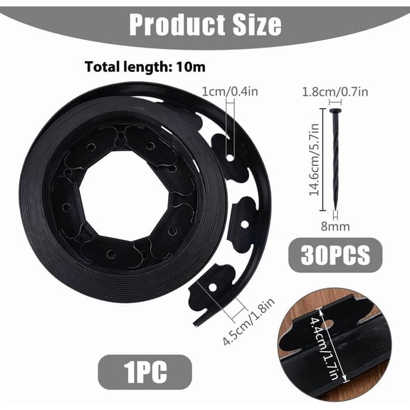 10 m 33ft PET Landscape Edging No Dig Landscape Edging with 30PCS Anchoring Spike Nails Paver Edging for Landscaping Lawn Garden 43.5x45.5mm