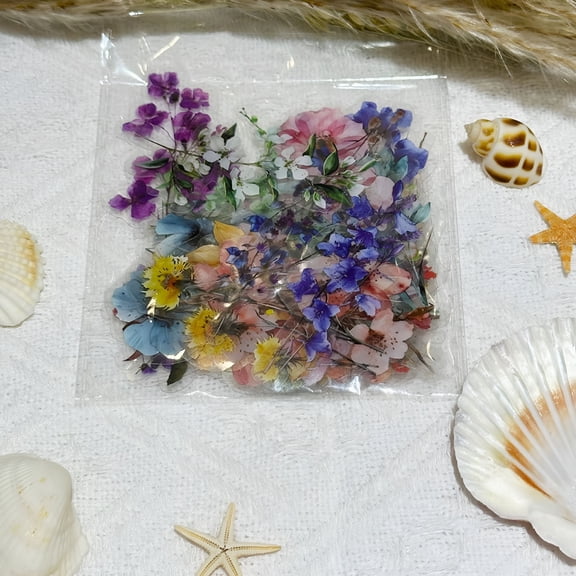 CCOCC Stickers 50 Pcs Transparent Flower Stickers Vintage Wildflower Stickers Floral Stickers Pet Flower Stickers For Scrapbooking Journaling Cup Notebook Glasses Botanical Stickers
