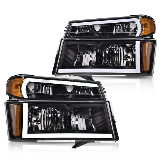 CROSSDESIGN LED DRL headlights Fit for Chevy Colorado/GMC Canyon 2004-2012/Fits Isuzu i-280 i-350 2006 bumper Headlamp Clear lens Black Housing Amber Reflector