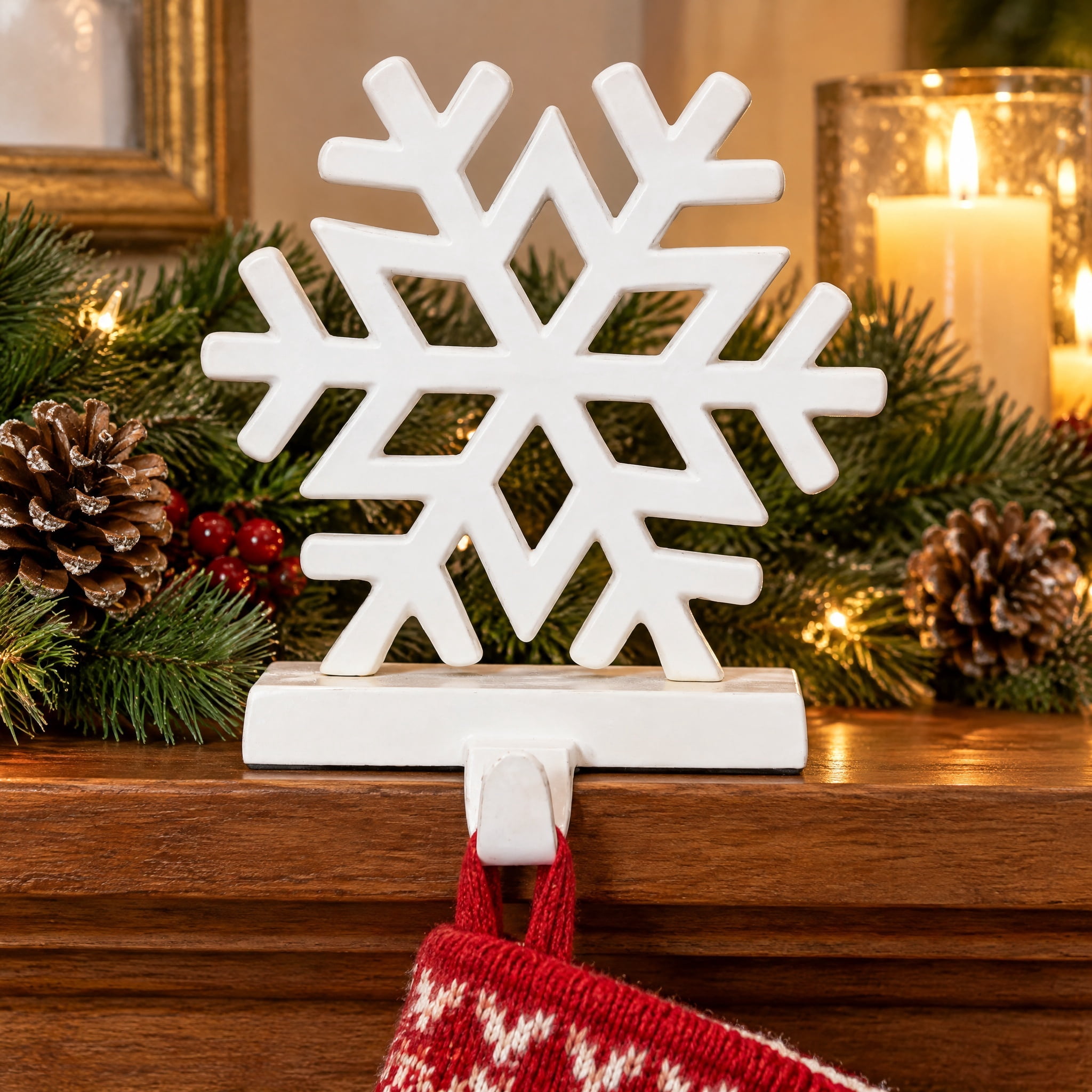 Metal Snowflake Christmas Stocking Holder, White, 5.3", by Holiday Time