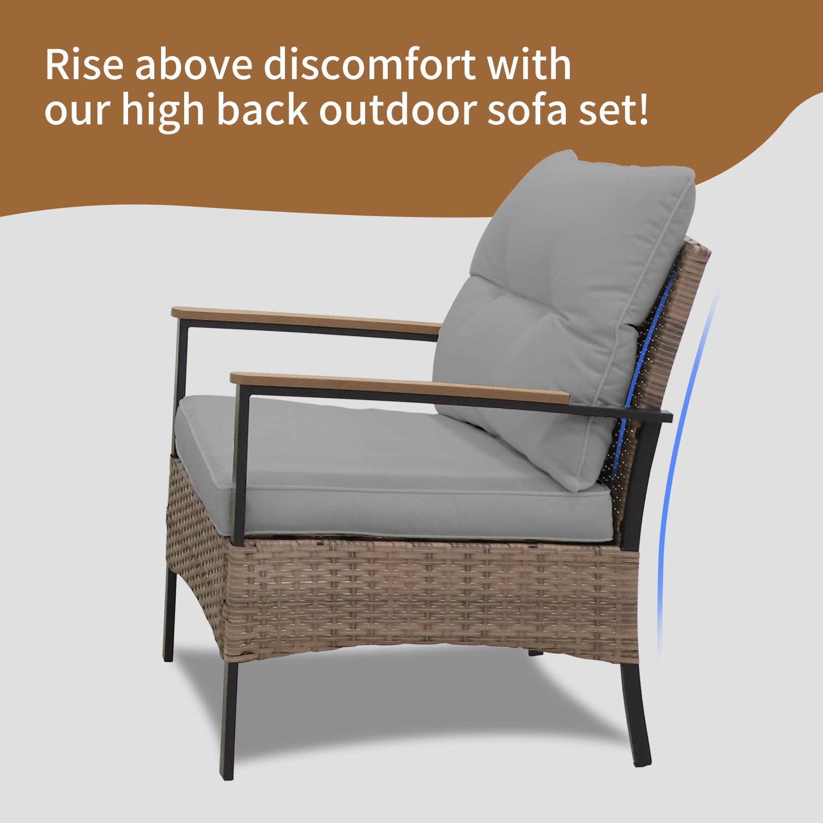 COOS BAY 4-Piece Patio Furniture Set Outdoor Rattan Conversation Sets - Loveseat and Chairs with Tables for Garden, Lawn, Deck, Backyard