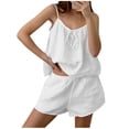thumbnail image 2 of Cagogo Women's V Neck Sleeveless Tank Top Shorts Set Casual Two Piece Solid Summer Outfits Loose Matching Lounge Sets Tracksuits Travel Beach Clothes, White L, 2 of 7