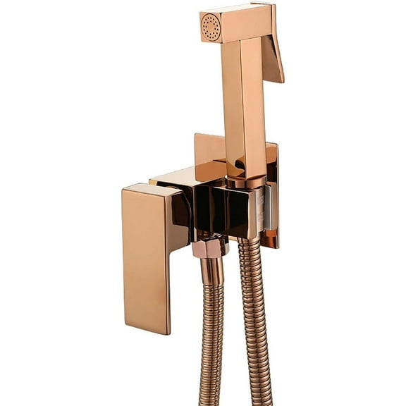 Handheld Bidet Sprayer for Toilet, Rose Gold Cloth Diaper Sprayer Kit Wall Mounted Brass Bidet Sprayer Set Single Handle Toilet Bidet Sprayer Kit with 150cm Shower Hose,Square