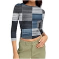 thumbnail image 2 of Ounisa Shirts for Women 3/4 Sleeve Plus Size Tops Loose Crew Neck T Shirts Casual Short Tight Elastic Summer Printed Tops, 2 of 7