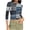 Navy#1, variant on Women's 3/4 Sleeve Crewneck Crop Top Grid Print Casual Slim Fit Stretch Spring Summer Fashion Tee