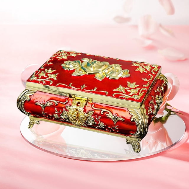 Caja de joya Hugo Caja de Baratija Dorada Y Roja Rectangular con Grabado Floral
