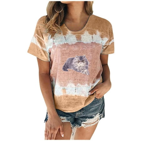 

Summer Blouses for Women 2023 Women Summer Gradient Print Regular Women Short Sleeves Top Round-Neck Summer Blouses for Women 2023 Khaki M