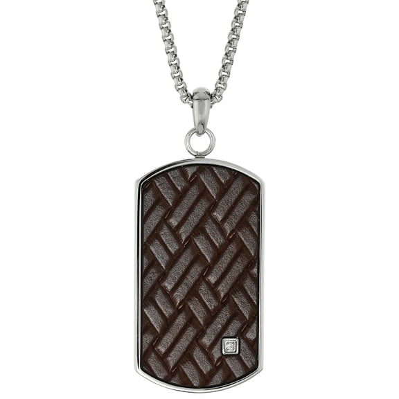 Stainless Steel & Leather with CZ Dog Tag