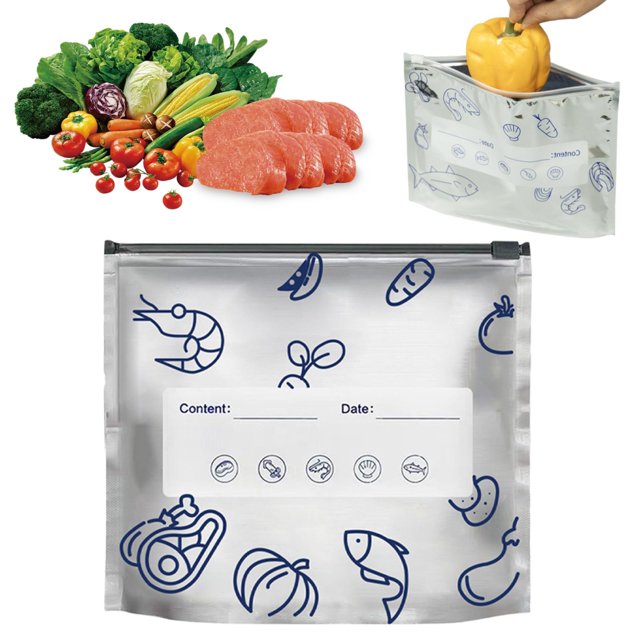 WRXMIJNHGSA Fresh Preservation Case Under $5 10PCs Aluminum Foil Freezer Bags Reusable Storage And Preservation Slider Bags With Label Seafood Pattern Design Sealed Bag For Vegetable Meat