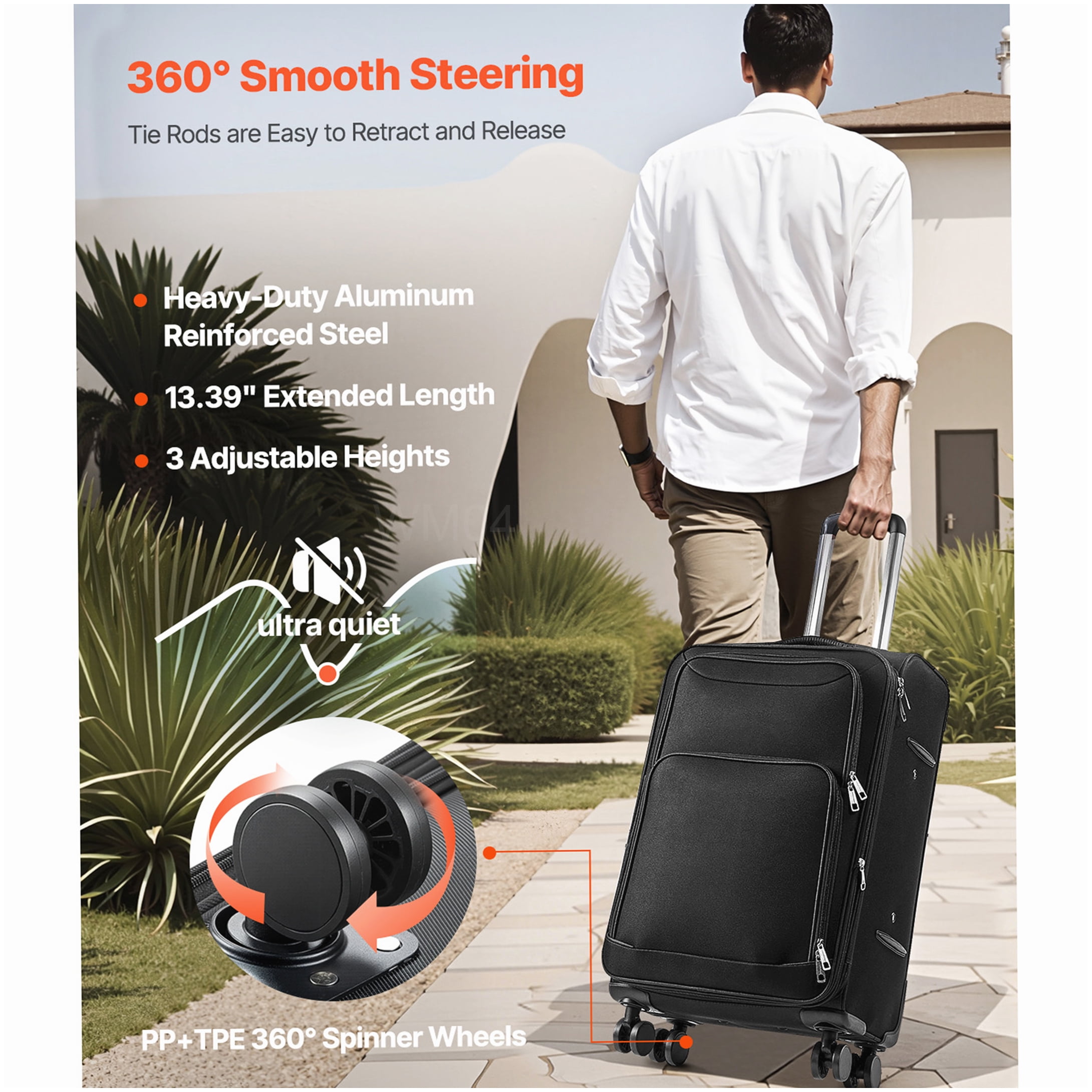 MANGIJOY Large Capacity 24 Inch Expandable Spinner Suitcase - Black Check-In Luggage with TSA Lock