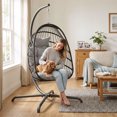 thumbnail image 3 of RADIATA Outdoor Egg Swing Chair with Stand, 350lbs Heavy-Duty Wicker, Comfy Thick Cushion, for Balcony, Patio, Bedroom, Indoor Use, Light Gray, 3 of 9